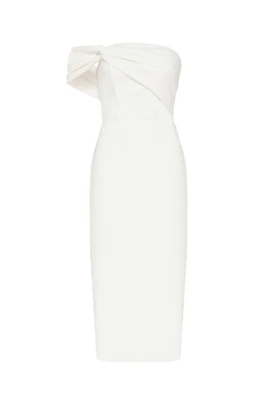 White Classy midi dress with open neckline