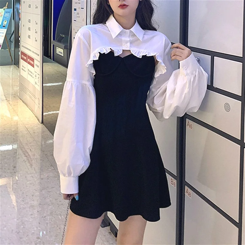 Lizakosht Elegant Party Dress Women Long Sleeve Sweet Empire High Street Mini Dress Gothic Y2k Dress Korean Autumn Female Outfits