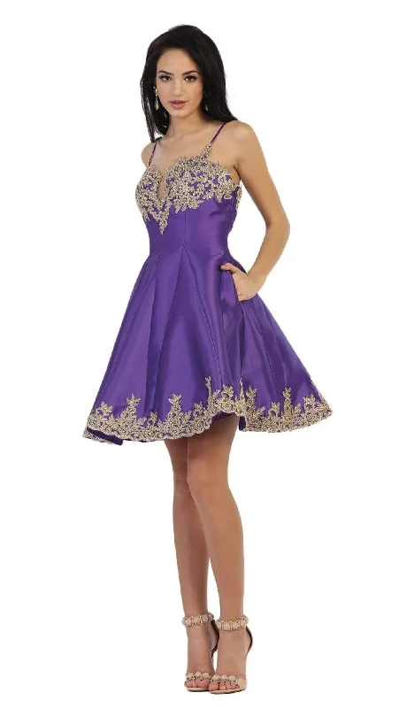 May Queen - MQ1445 Gilded Lace Applique Mikado Cocktail Dress