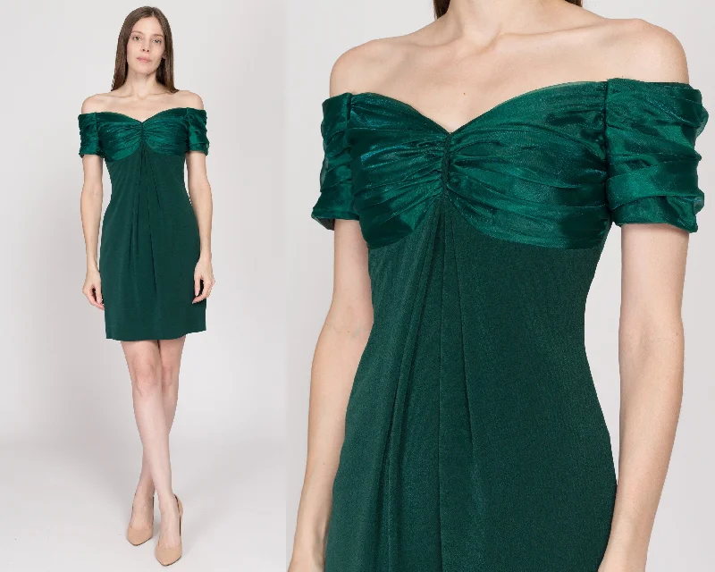 XS 90s Emerald Green Off-Shoulder Party Dress