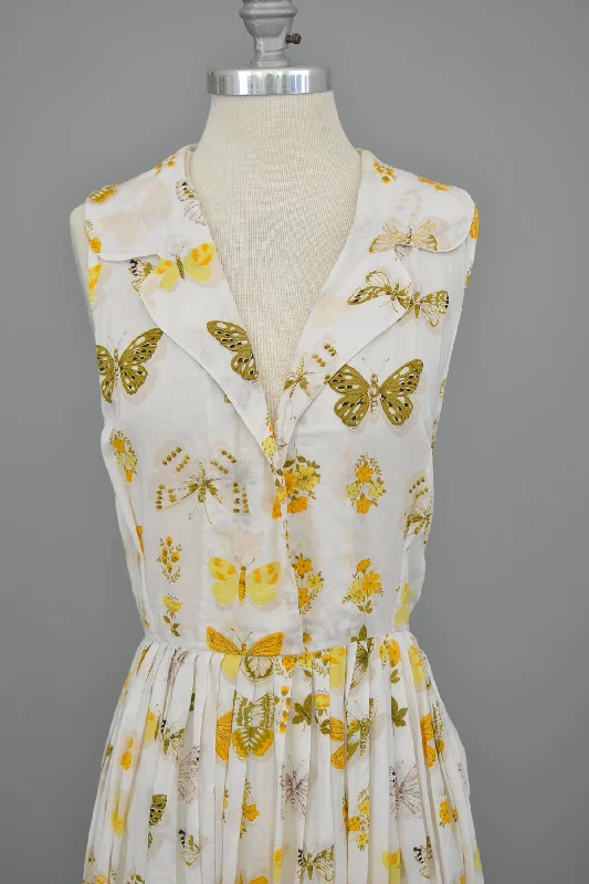 1940s 50s Novelty Butterfly Print Dress