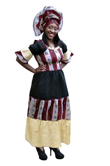 African Print and Dry Lace Dress-DPTW537