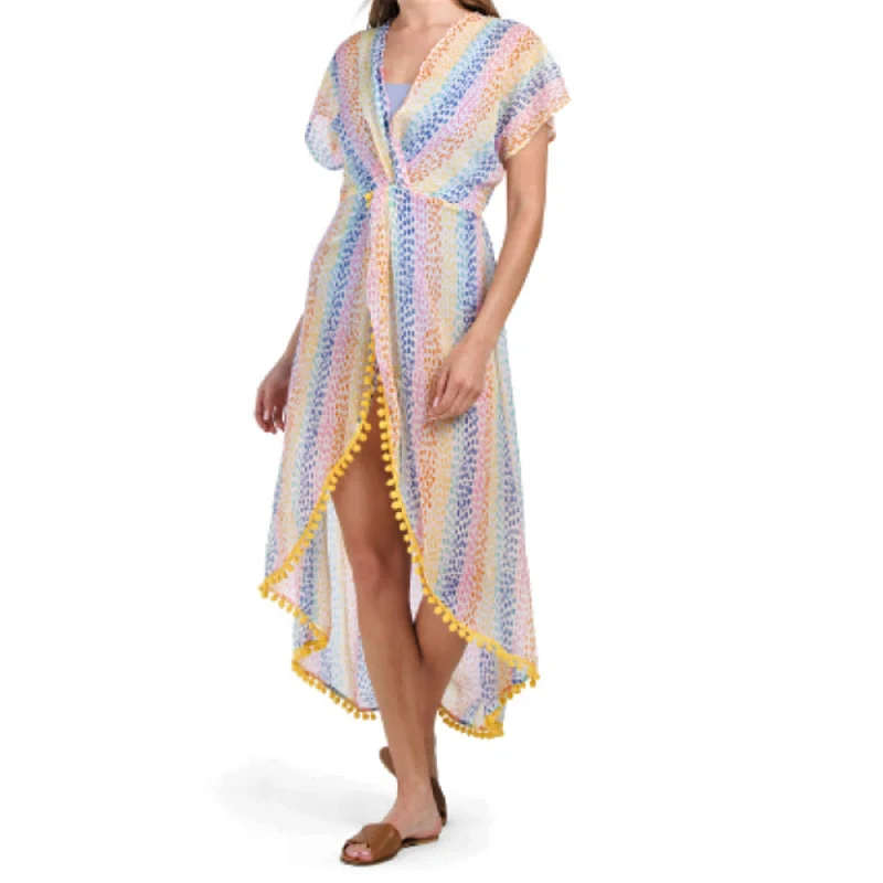 AMERICA & BEYOND Semi-Sheer Cheetah Rainbow Stripes Cover-Up Dress