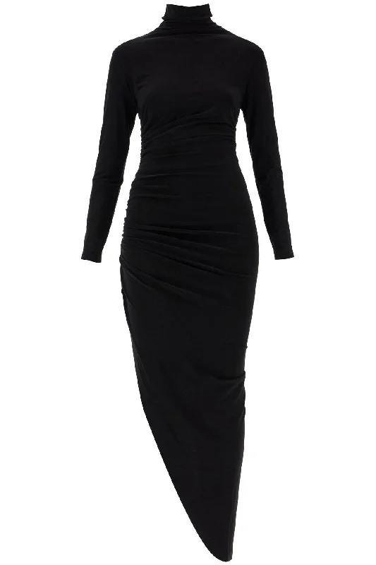 asymmetric high-neck dress KK2223PL689001 BLACK