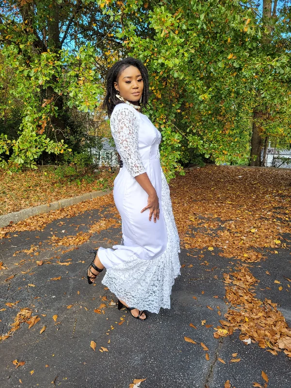 Ayabawa All White African Dress with Lace Trim - DP7020