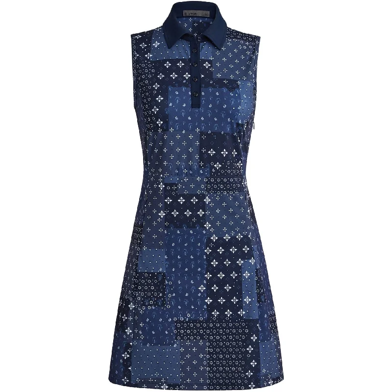 Boro Print Tech Pique Sleeveless Polo Dress Twilight - AW23