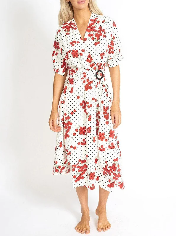 Cherry and  Polka Dot Wrap Style Dress