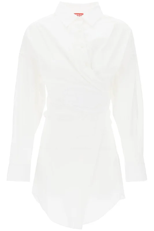 Diesel mini shirt dress with logo closure. A12874 0IMAL WHITE