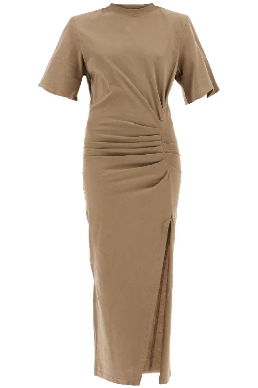 draped dress with padded shoulders RO0523FA A1N41I LIGHT KHAKI