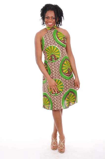 Elegant African Print Halter Dress-DP3039