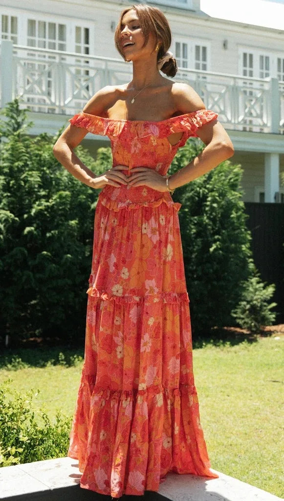 Floral Strapless Ruffle Summer Dresses