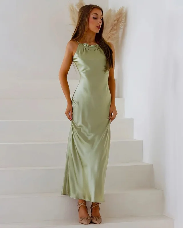 Halter Neck Maxi Silk Dress