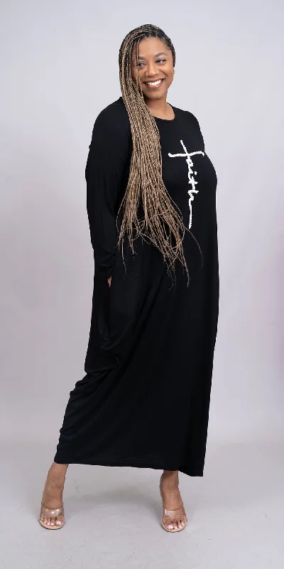 KaraChic CHH23051LS - Black - Faith Dress with Pearls