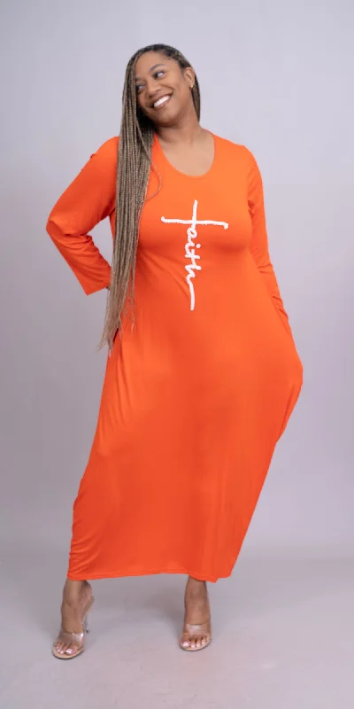 KaraChic CHH23051LS - Orange - Faith Dress with Pearls