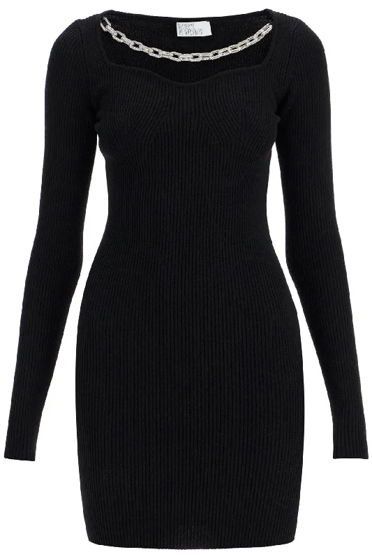 "knit dress with chain detail 03PFKN320 03358 BLACK