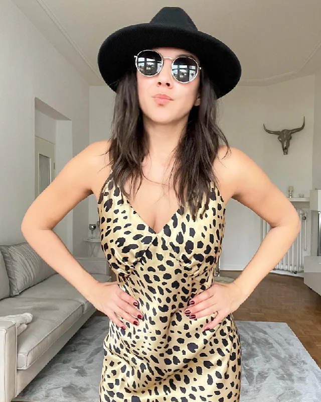 Leopard Print Maxi Silk Dress with Spaghetti Straps