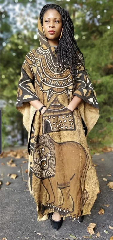 Lion King Mud Cloth Hoodie Agbada Robe-DPMC4016W