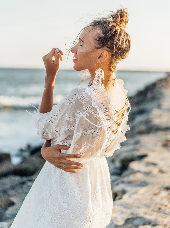 Lola White Lace High Collared Dress