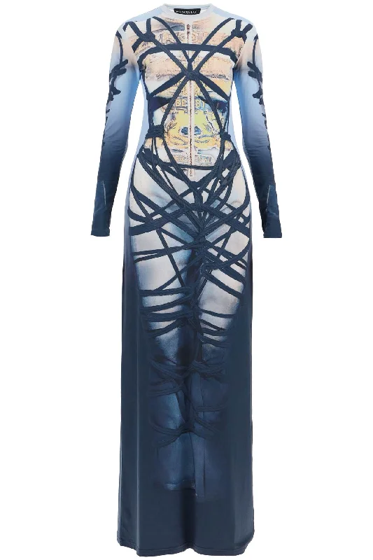 long bondage print dress 104DR006 J104 BLUE/BLACK