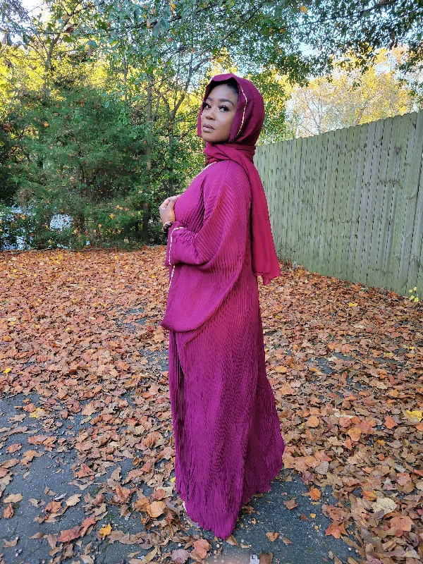 Malaika Burgundy African Ribbed Kaftan Dress - DPXDK21