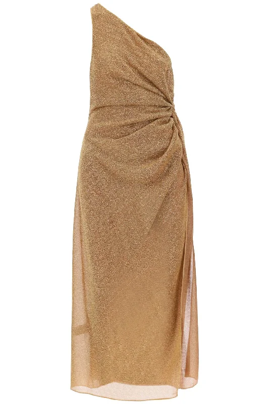 one-shoulder dress in lurex knit LKS249 TOFFEE