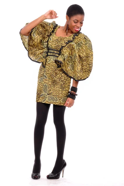 Oversized-sleeve African Print Clothing Dress