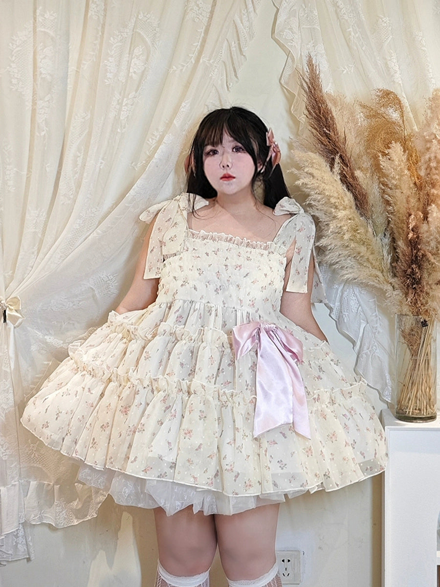 Rouroudream~Teenage Mind~Plus Size Lolita JSK Dress Chiffon Floral Print