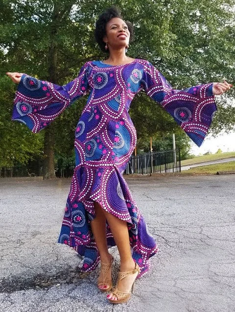 Purple African Print High Low Dress-DP3847D