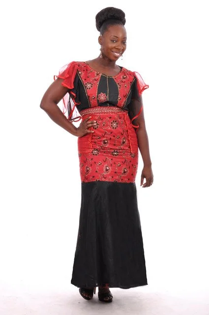 Red and Black African Embroidered Dress-DP3462