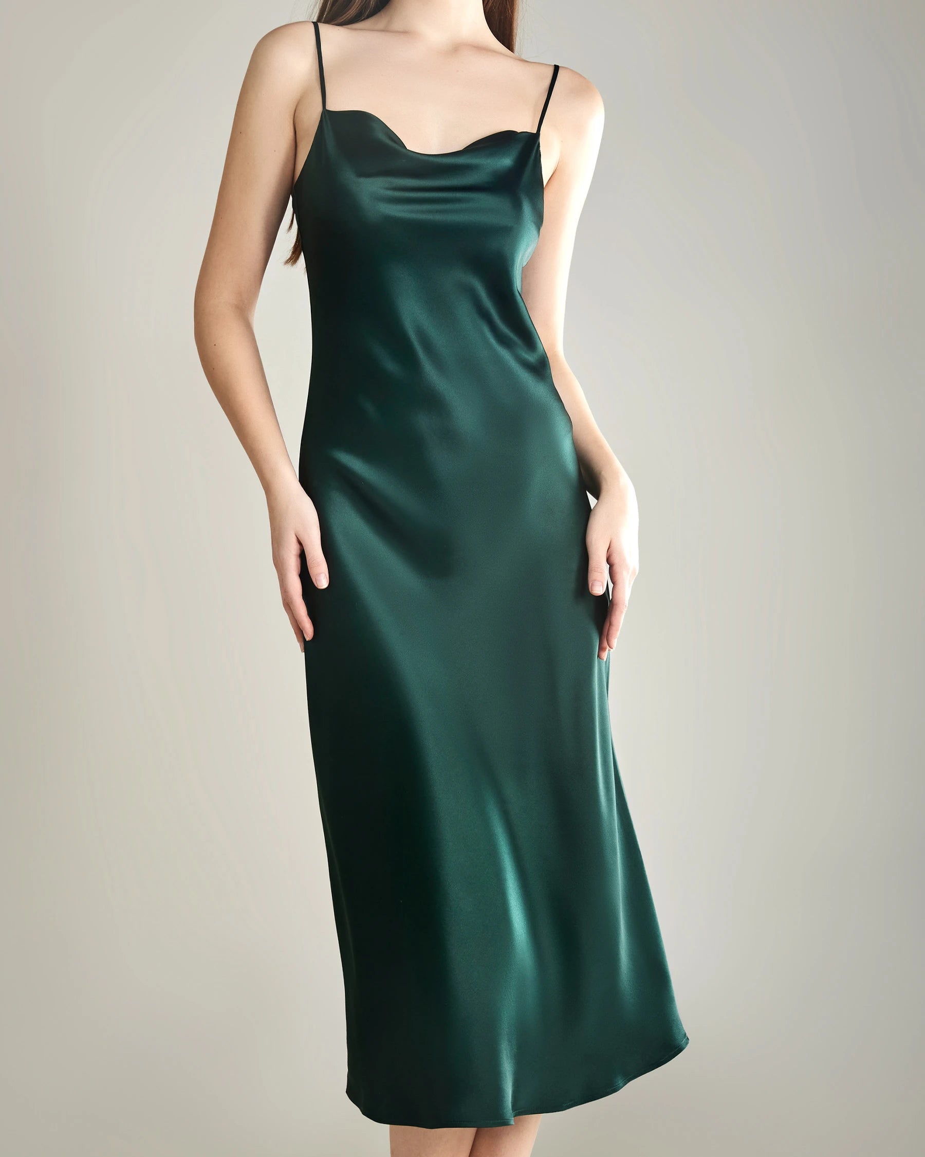 Elegant Silk Dress with Light Cowl Neckline