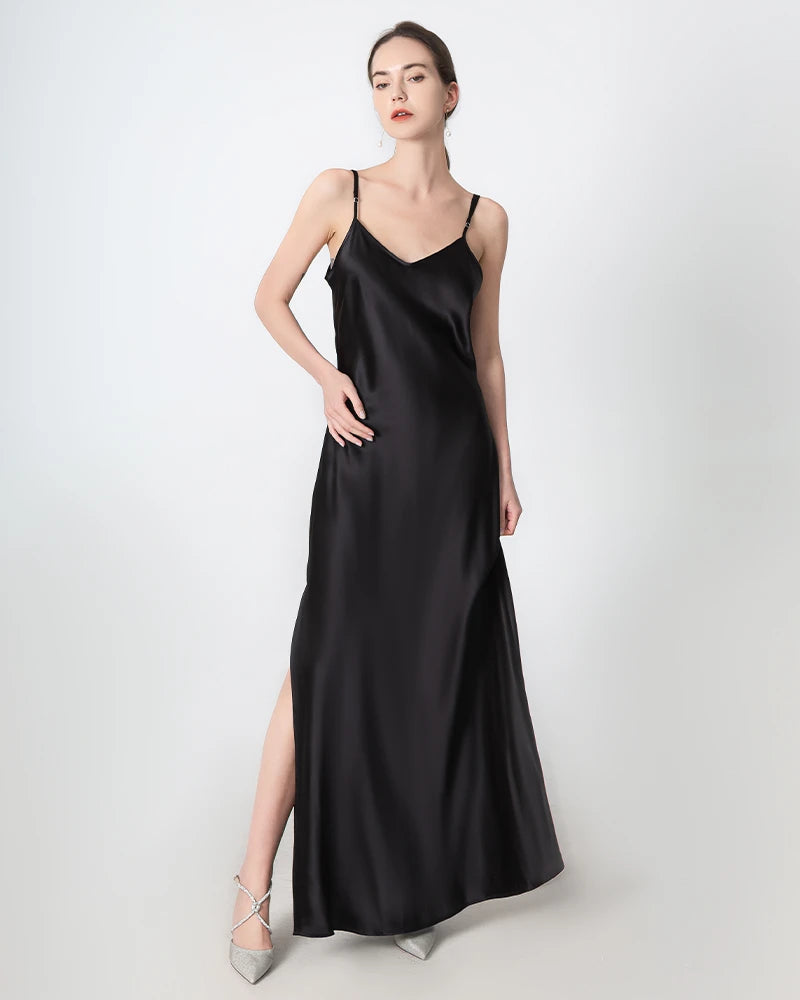 Slit V-neck Maxi Silk Dress