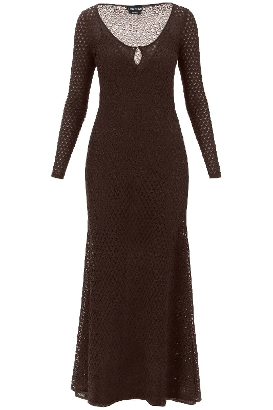 Tom ford long knitted lurex perforated dress ACK416 YAX648 CHOCOLATE BROWN