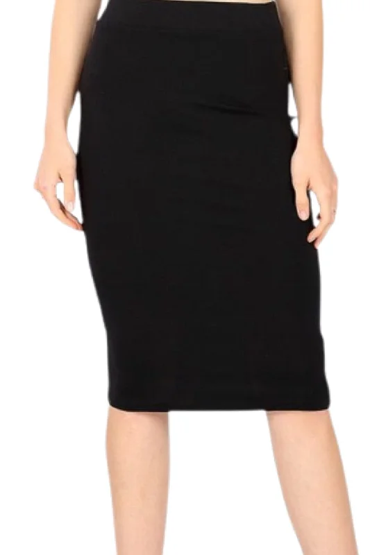 Cotton basic Knee skirt Style 4562 in Black, Navy or Ash Mocha