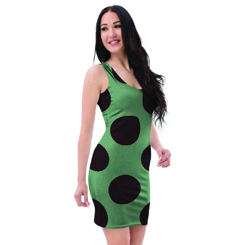 Green And Black Polka Dot Bodycon Dress