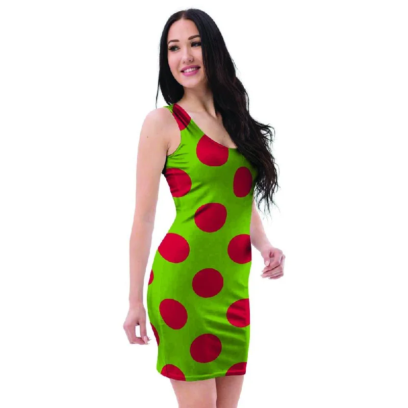 Green And Red Polka Dot Bodycon Dress