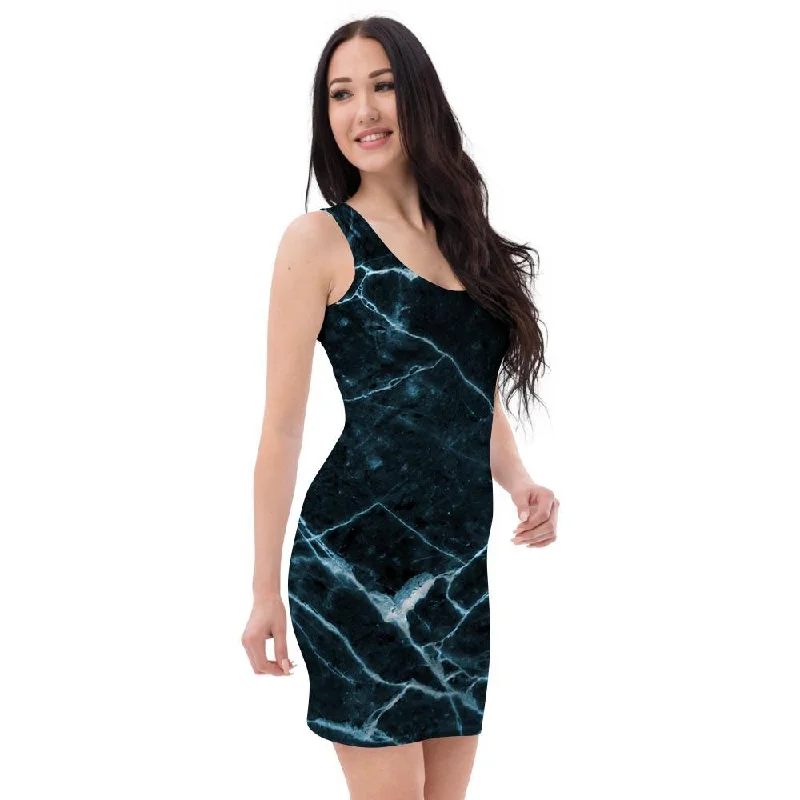 Green Cracked Marble Bodycon Dress