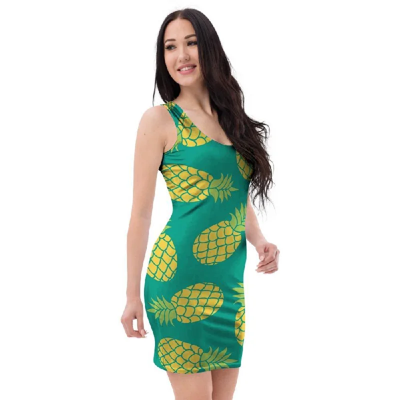 Green Pineapple Print Bodycon Dress