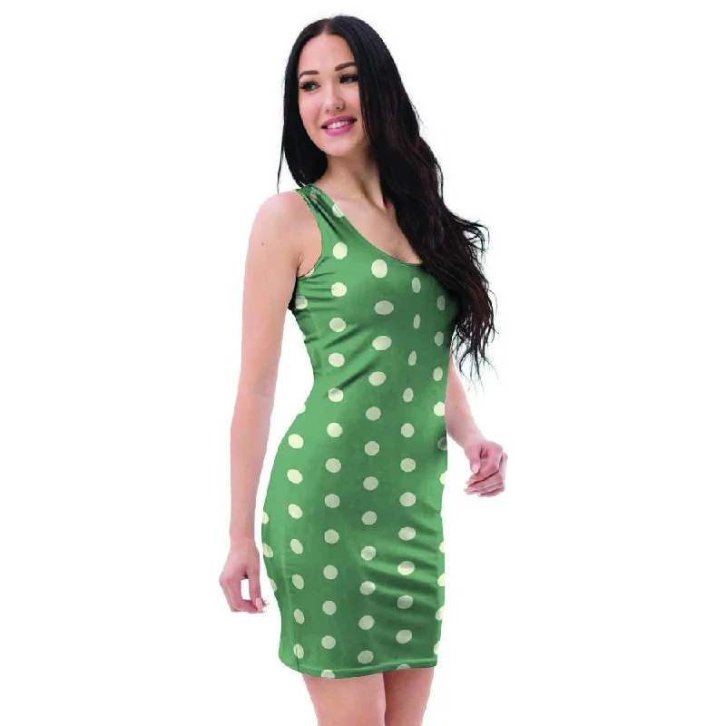 Green Sage Polka Dot Bodycon Dress