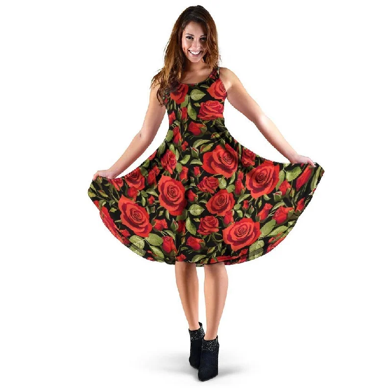 Red Rose Floral Dress